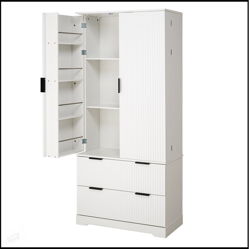 72 Inch Modern Fluted Kitchen Pantry Cabinet With 2 Large Drawers & 8-Door Spice Rack, Freestanding Storage Organizer For Various Rooms