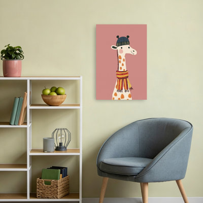 Cute Giraffe Hat Scarf Contemporary Giraffe Winter Wall Art Print