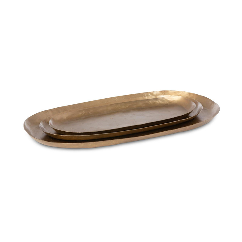 Antique Gold Iron Oval Serving Decorative Tray