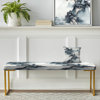 Encre, paysage de Chine - banc rembourré doré chinois