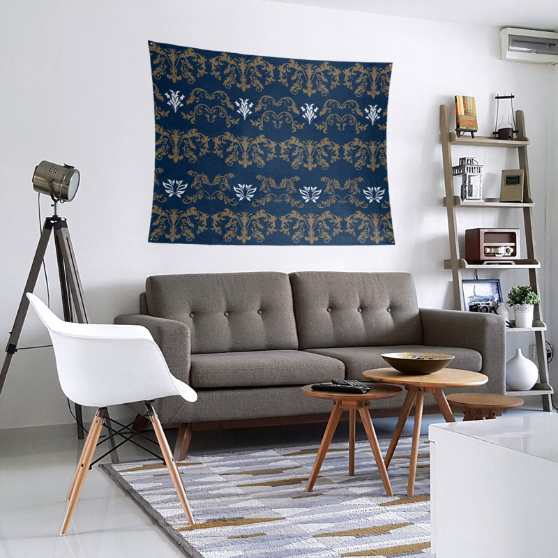 Tapisserie baroque en microfibre St Louis Football, Bleu marine / brun / blanc, H 88 po x l 104 po