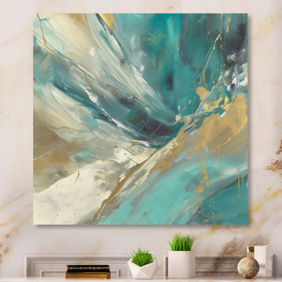 Golden Hour In Turquoise Waves III - Abstract Metal Wall Décor