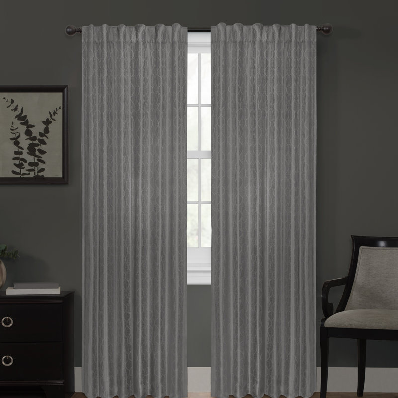 Harbuck Geometric Blackout Thermal Rod Pocket Single Curtain Panel, Charcoal, 50" W x 84" L