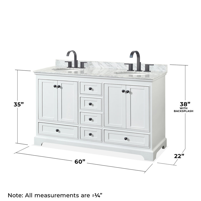 Deborah 60'' Double Bathroom Vanity with Marble Top, White, Matte Black