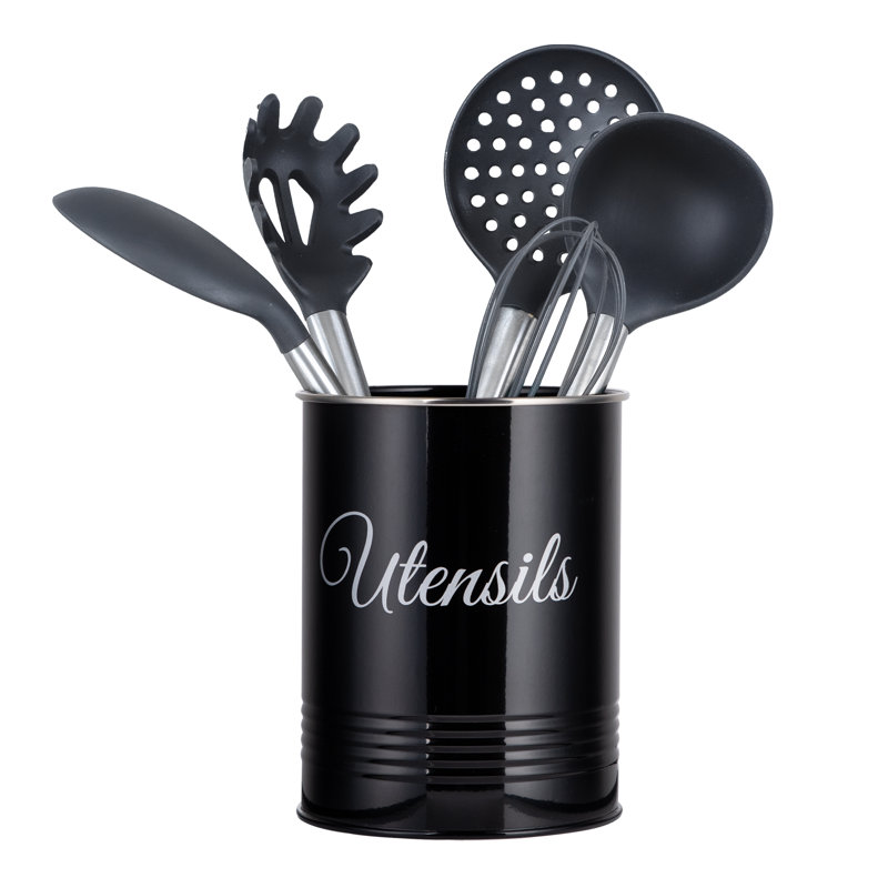 Metal Round Utensil Crock, Black