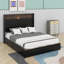 Structure de lit grand format en velours avec port de charge USB et veilleuse, décoration de rivet, lit plateforme à oreilles-395948199