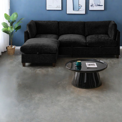 Canapé modulaire en chenille spacieux avec rangement, 3 places moderne et repose-pieds