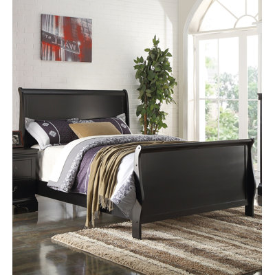 Modern 1Pc Bed Sleigh Design Headboard Footboard Plywood 1Pc Bedframe Louis Phillippe Bedroom Furniture