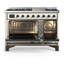 Cuisinière à double combustible de 48 pouces avec 5 brûleurs scellés de la série Majestic III de la série Blanc antique (propane liquide, garniture brunie)-124828967-124828968-124828960