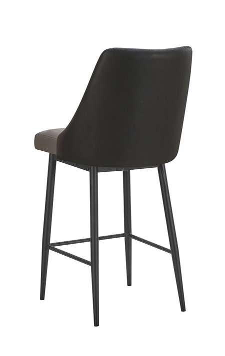 Tabouret de bar d'intérieur en métal crème avec siège et dossier en vinyle touffeté à losanges et dossier extérieur taupe