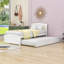 Lit plateforme simple en bois avec lit gigogne et tête de lit-1259657291
