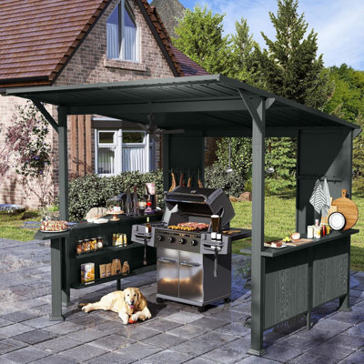Spacious Modern Steel Grill Gazebo, Durable Metal Canopy With Storage For Outdoor Entertaining