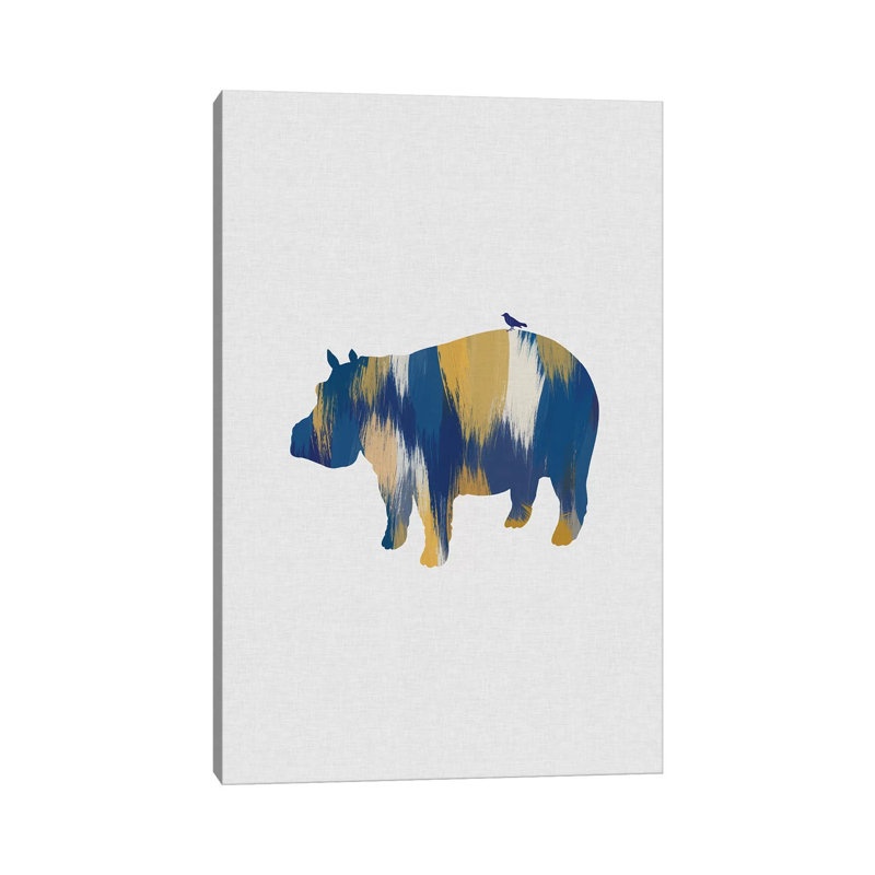 Hippopotamus Blue And Yellow by Orara Studio - Wrapped Canvas Gallery-Wrapped Canvas Giclée, 20.32 cm H x 30.48 cm W