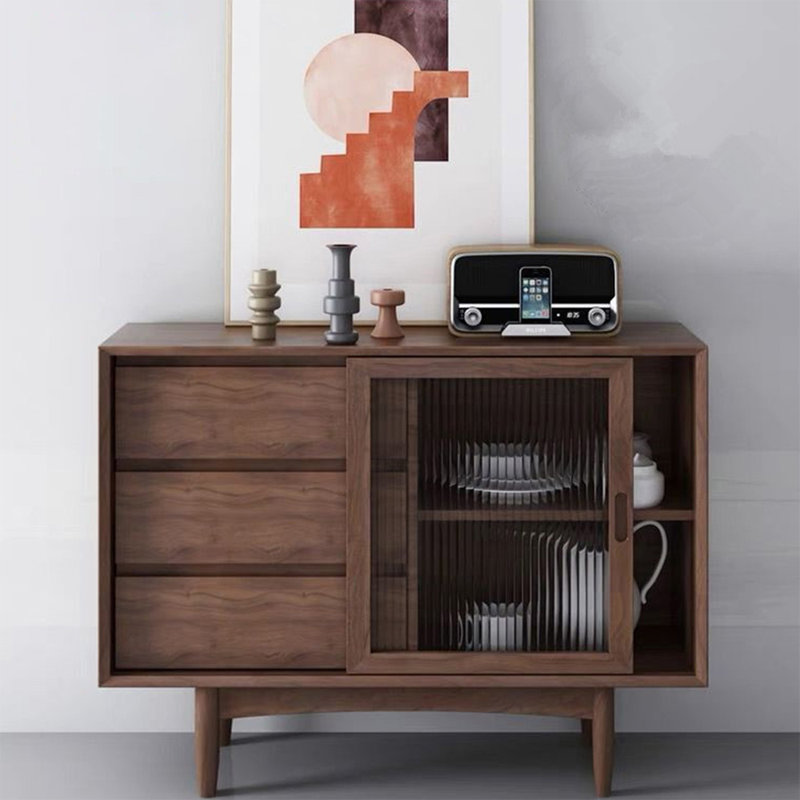 Buffet en bois massif de style japonais, Brun, H 31,5 po x l 39,37 po x P 11,81 po