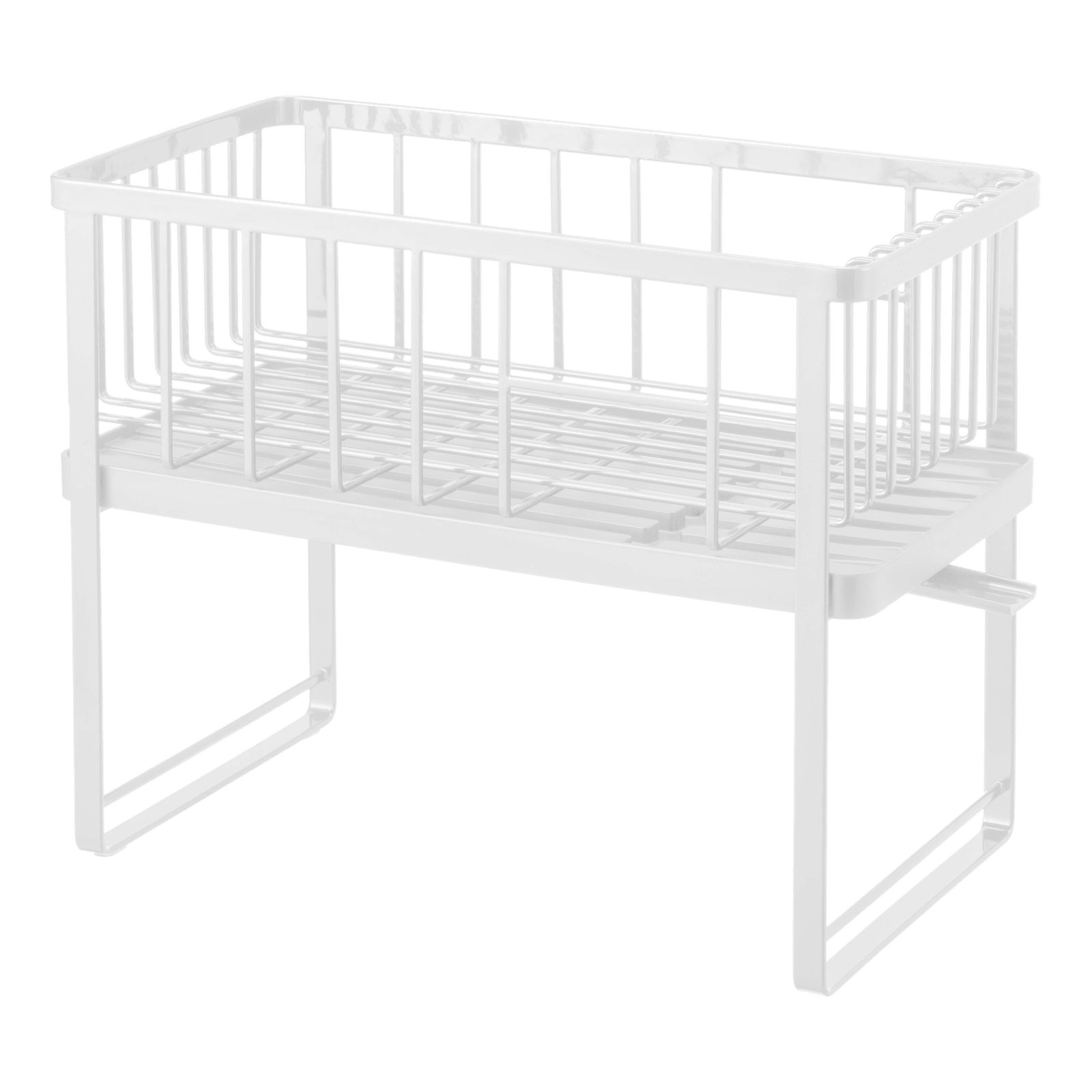 Tower Yamazaki Home Two-Tier Adjustable Dish Drainer Rack, Utensils Holder, Steel, Draining Spout, White