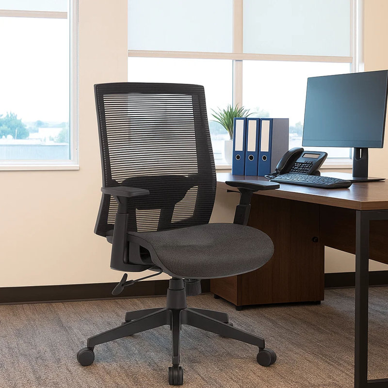 Chaise de bureau pivotante, filet noir, mousse, inclinaison synchro de qualité commerciale