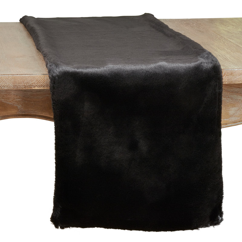 Chemin de table de couleur unie en fausse fourrure de lapin, Noir
