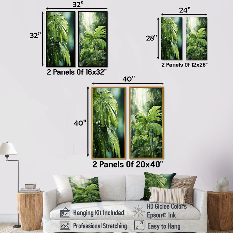 Ensemble de salon mural Mossy Morning Palms - Palmiers et palmiers, Encadrement doré, H 28 po x l 25 po