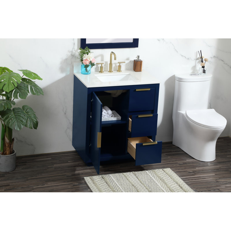 Broadlands 30'' Single Bathroom Vanity with Engineered Marble Top, Blue