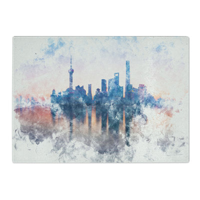 Tempered Glass View of Shanghai in China Watercolour Chopping Board