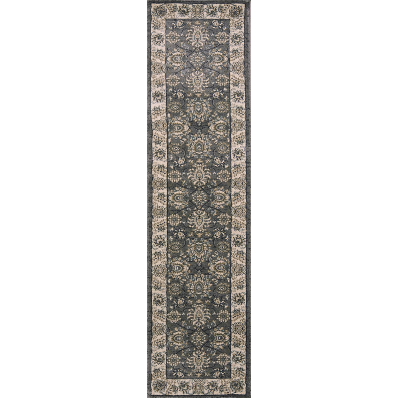 Tapis oriental gris / ivoire Arnot, Tapis de couloir : 2 pi x 7 pi 7 po