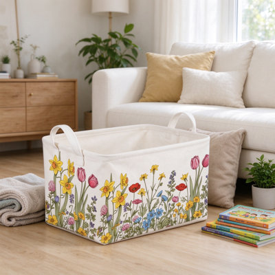 Foldable Flower Storage Bins with Handles, Collapsible Wildflower Basket Organizer Set for Clothes, Toys, Towels, and Home Decor
