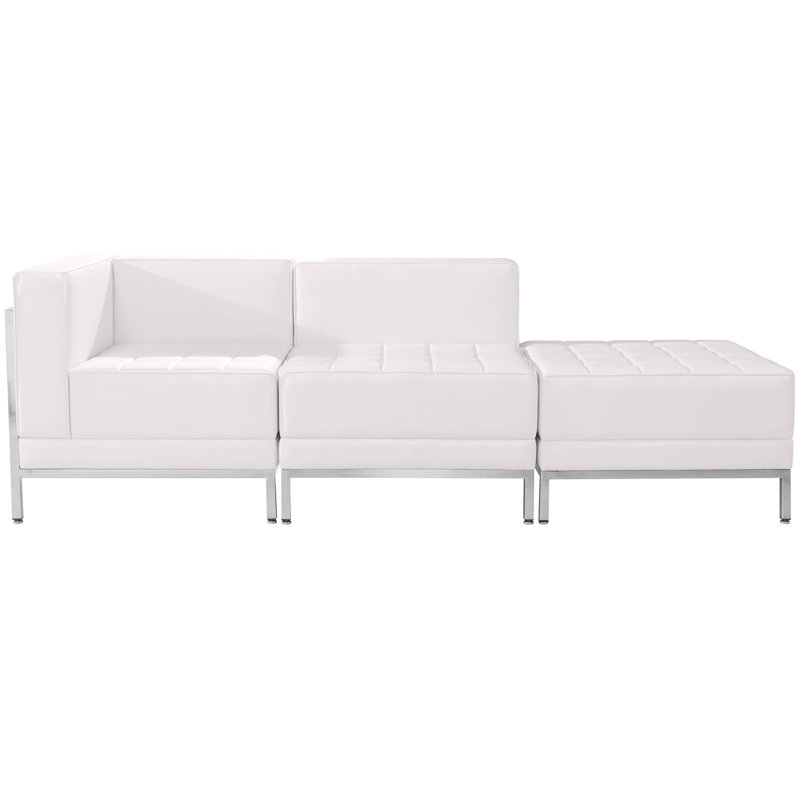 Ensemble de chaise modulaire et repose-pieds 3 pièces Hercules LeatherSoft avec dossier et siège tendus, Blanc