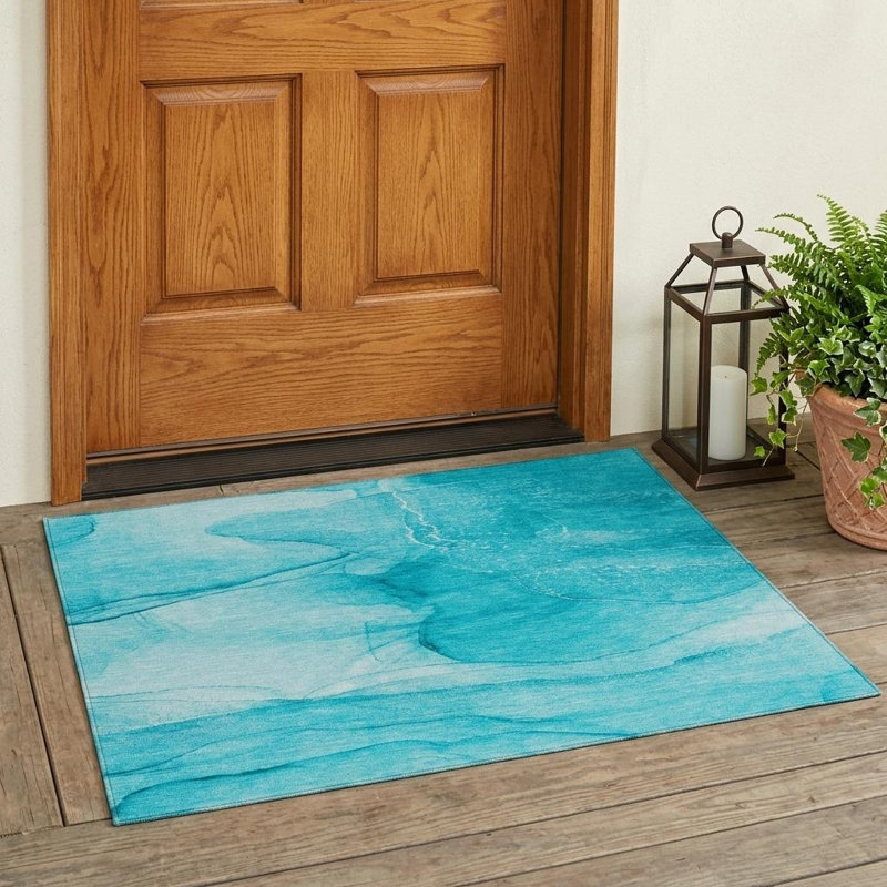 Tapis extérieur lavable antidérapant 3 pi x 5 pi bleu sarcelle
