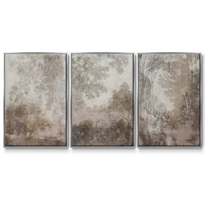 " Antique Pine Cones I " 3 - Pieces, Silver, 36" H x 72" W