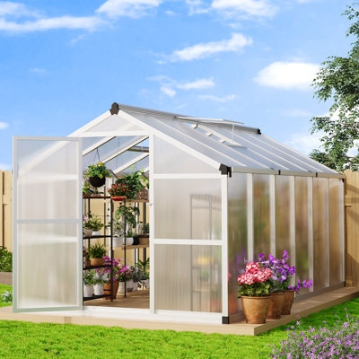 Polycarbonate Greenhouse with Upgraded Sliding Door & Heavy-Duty Aluminum Frame, Adjustable Roof Vent & Weather-Resistant Design for Garden or Patio, 8x10 FT (Black)