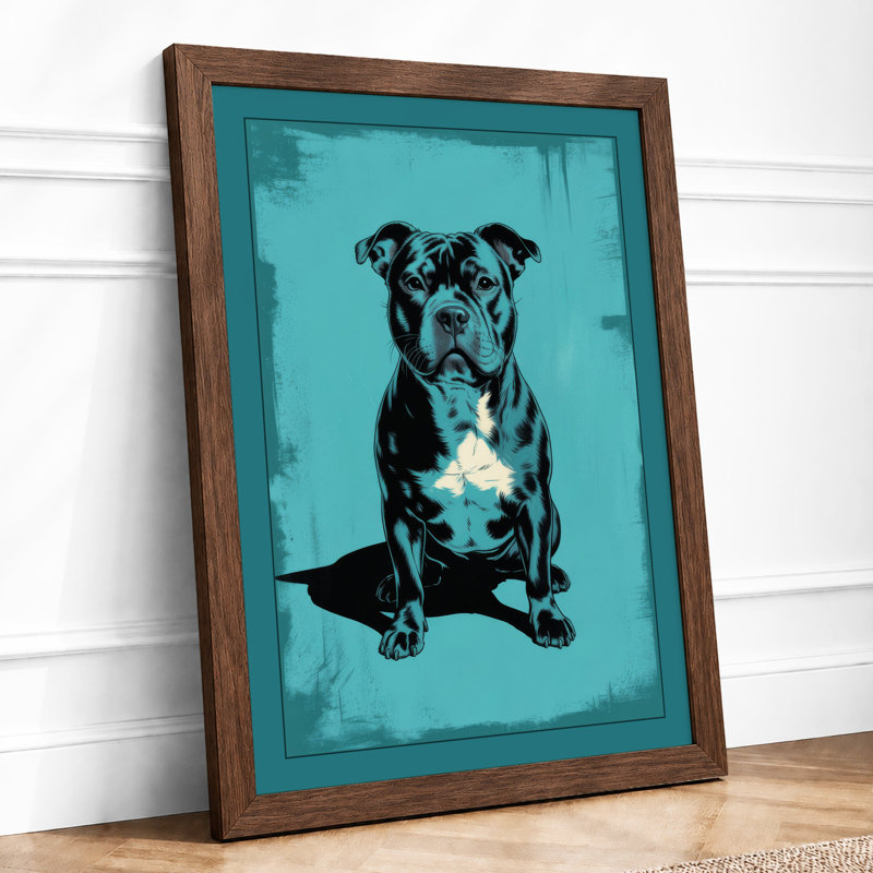 Pit Bull Portrait Urban Art - Framed Print, A3 - 42.0 x 29.7 cm, Walnut