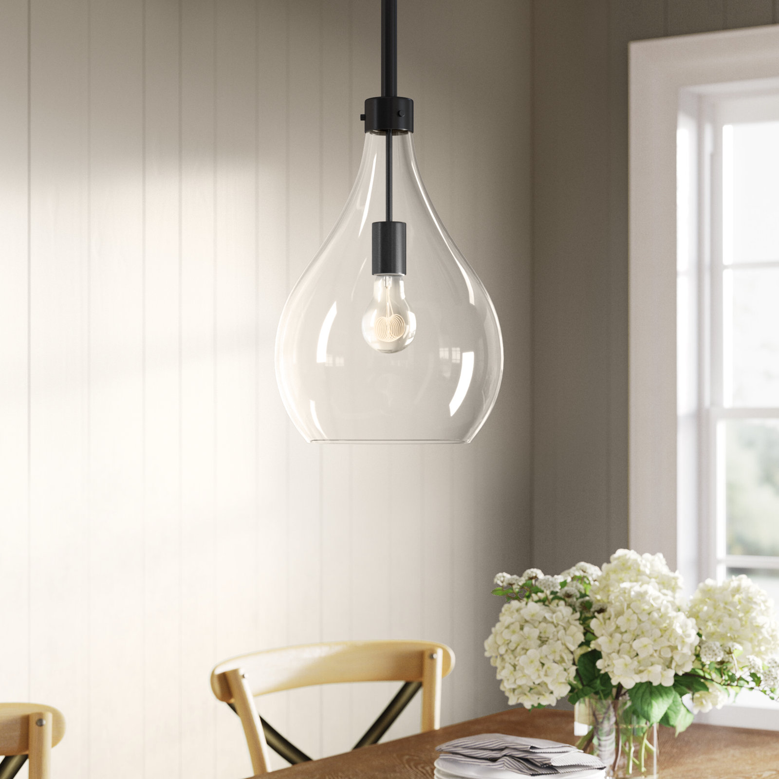 Breece Single Light Glass Steel Dimmable Pendant