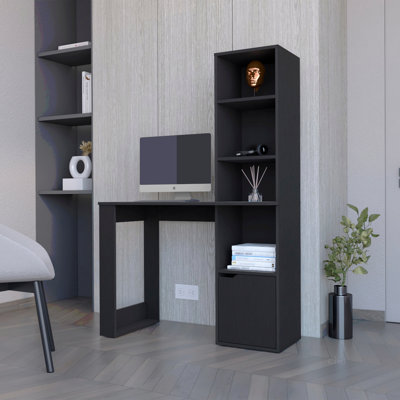 Bureau d'ordinateur Anson avec bibliothèque à 4 niveaux et armoire à 1 porte