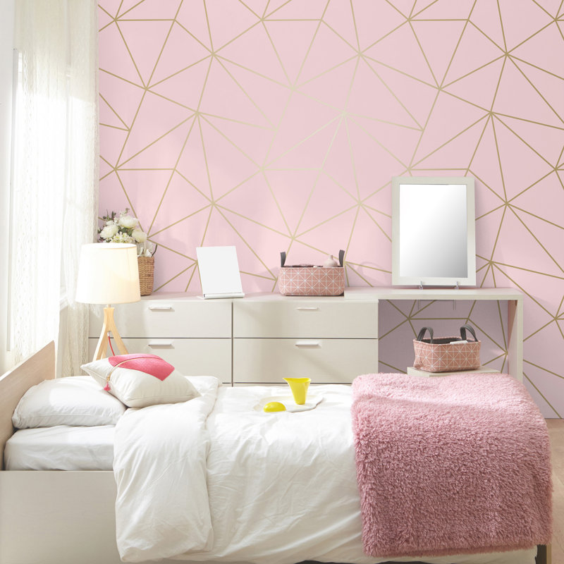 Papier peint métallique avec triangles roses géométriques