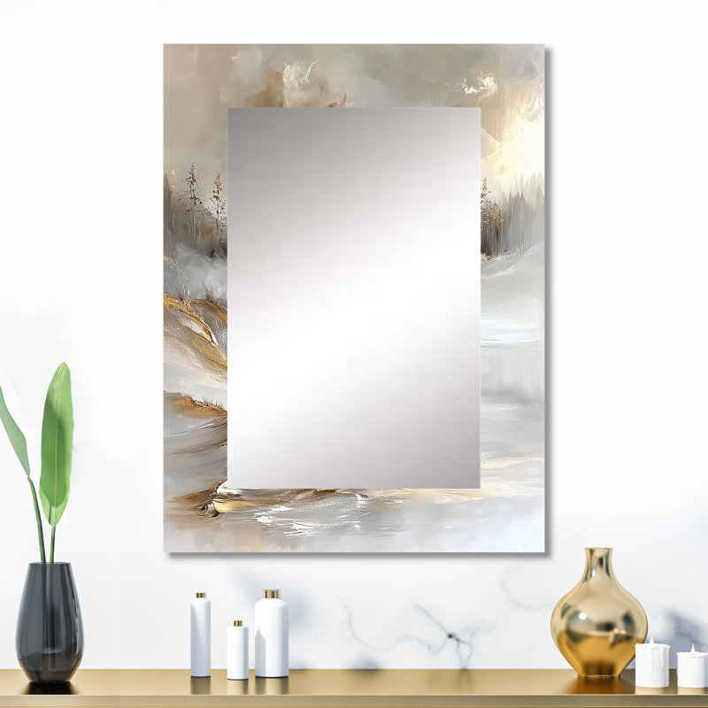 Pure Golden Winter Beach Landscape V - décor de miroir mural unique plage, grand miroir blanc, impression d'art en métal
