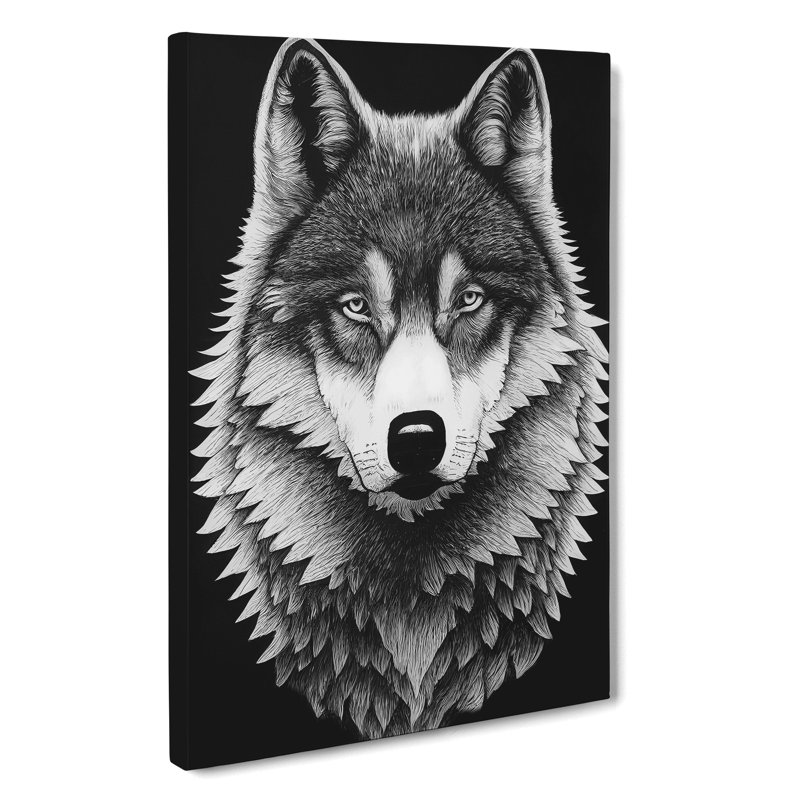 Monochrome Wolf No.3 - Wrapped Canvas, 50cm H x 35cm W x 3cm D