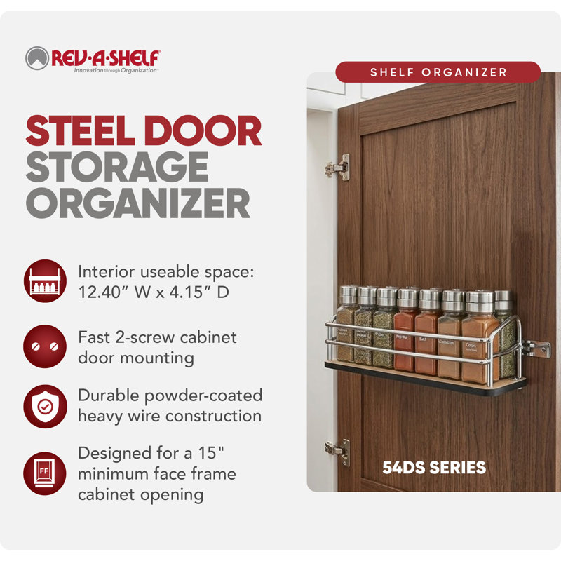 Rev-A-Shelf Steel Door/Wall Mount Spice Rack Pantry Shelf Organizer, 14" W