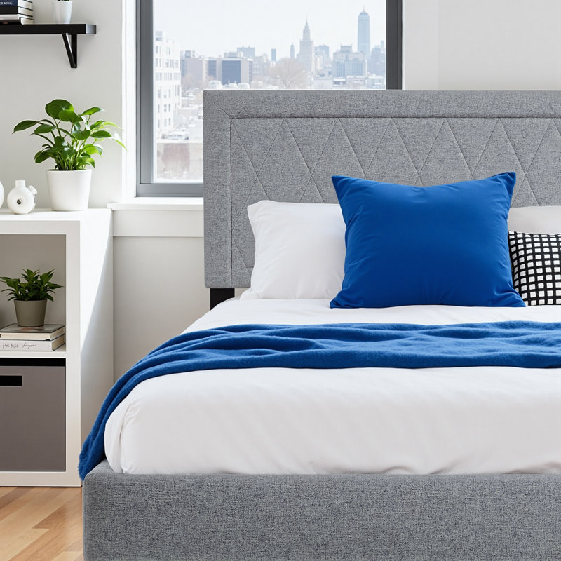 Solid Wood Upholstered Platform Bed Frame With Headboard, No Box Spring Needed And Easy Assembly, Gray, Twin