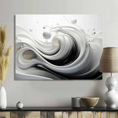 Liquide «Bliss» tourbillonnant noir et blanc I - spirales abstraites, décoration murale