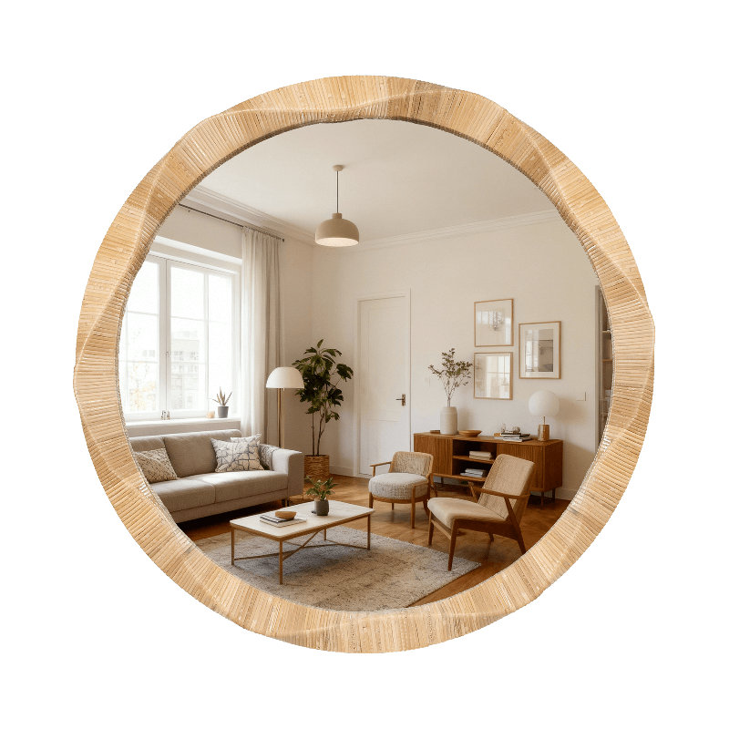 30 Inch Round Rattan Wall Mirror, Boho Decorative Mirror With Natural Woven Frame, Handmade Rustic Mirror For Bathroom, Living Room, Bedroom, Entryway, Farmhouse Home Decor