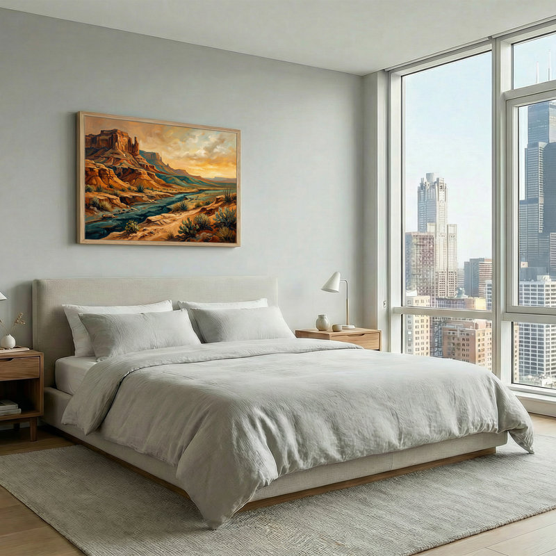 «Red Rock Canyon River» avec art mural sur toile de cactus et d'agave, H 36 po x l 48 po