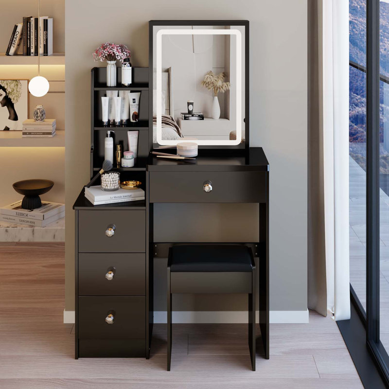 Compact and Versatile Bedside Cabinet with Advanced LED Mirror and Ample Storage