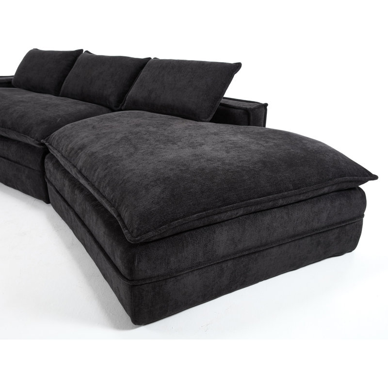 Upholstered Sectional Sofa Couch, Black Fabric