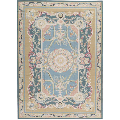 Hand-Knotted High-Quality Blue and Gold Area Rug