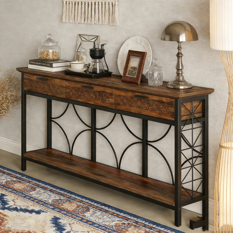 Table d'appoint longue avec tiroirs de rangement