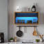 Armoire de salle de bain flottante à DEL, armoire de rangement murale avec porte relevable en verre