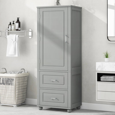 Tall Bathroom Storage Cabinet, Freestanding Storage Cabinet with Two Drawers and Adjustable Shelf