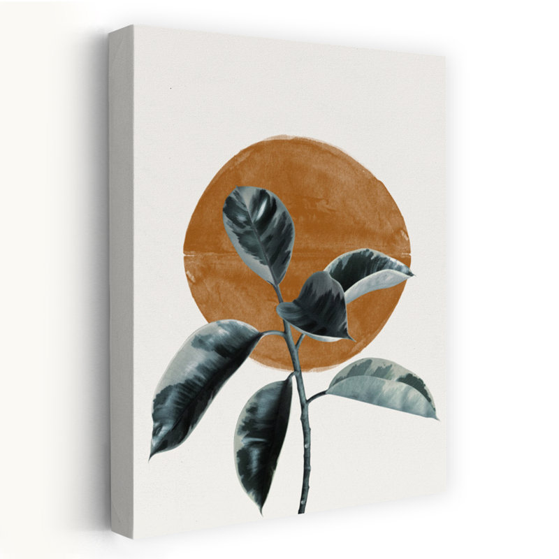 Feuille et soleil, impression abstraite minimaliste moderne, plante de caoutchouc nature tropicale, 24" H x 16" W