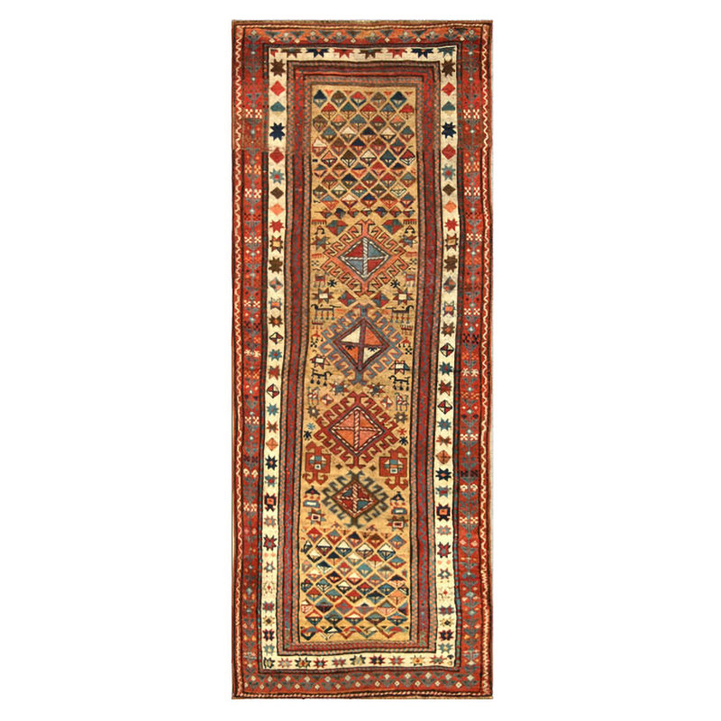 Antique Caucasian - Ganjeh Hallway Runner Wool Yellow Rug