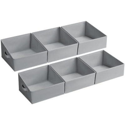 Storage Bins For Closet, Trapezoid Storage Bins With Front Handle, Fabric Storage Baskets For Shelves, Line Closet Organizers For Toys, Boooks, Clothes, 6 Packs (Grey)